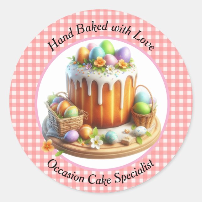Hand Baked with Love Occasion Easter Cake Classic Round Sticker (Front)
