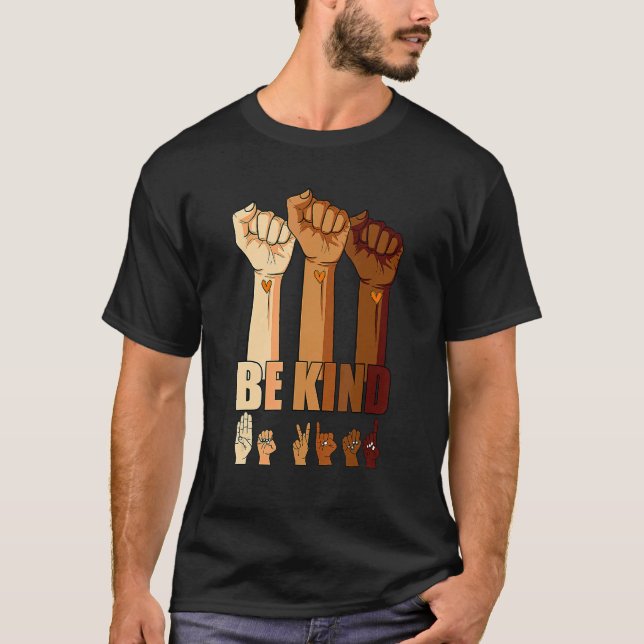 Hand Be Kind Sign Language We Wear Orange For Unit T-Shirt (Front)