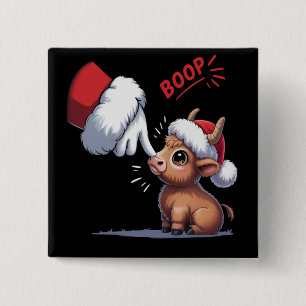 Hand Boop Christmas Highland Cow Santa Farmer 15 Cm Square Badge