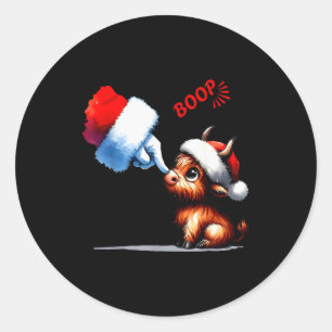 Hand Boop Christmas Highland Cow Santa Farmer Anim Classic Round Sticker