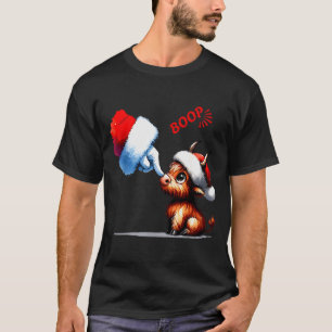 Hand Boop Christmas Highland Cow Santa Farmer Anim T-Shirt