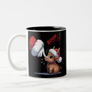 Hand Boop Christmas Highland Cow Santa Farmer Two-Tone Coffee Mug