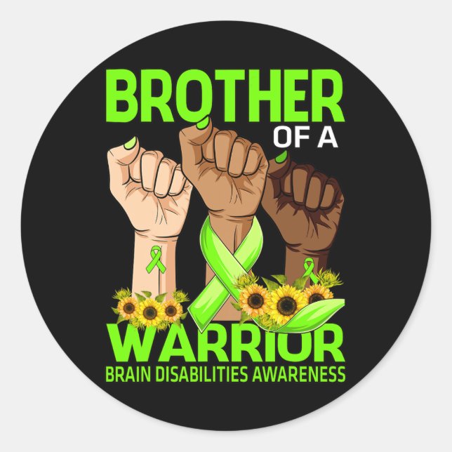 Hand Brother Of A Warrior Brain Disabilities Aware Classic Round Sticker (Front)