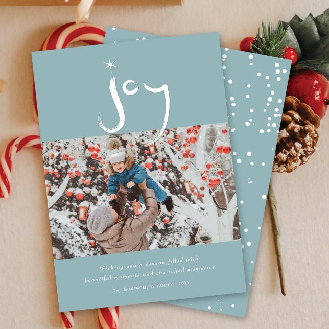 Hand Brushed Joy Calligraphy Star Christmas Photo Holiday Card (Creator Uploaded)