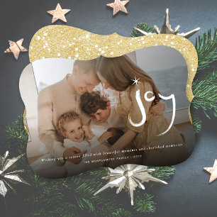Hand Brushed Joy Calligraphy Star Christmas Photo Holiday Card