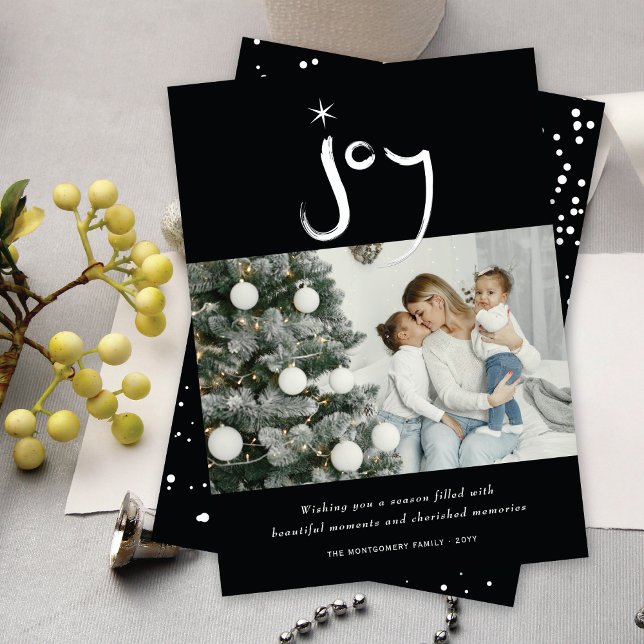 Hand Brushed Joy Calligraphy Star Christmas Photo Holiday Card (Creator Uploaded)