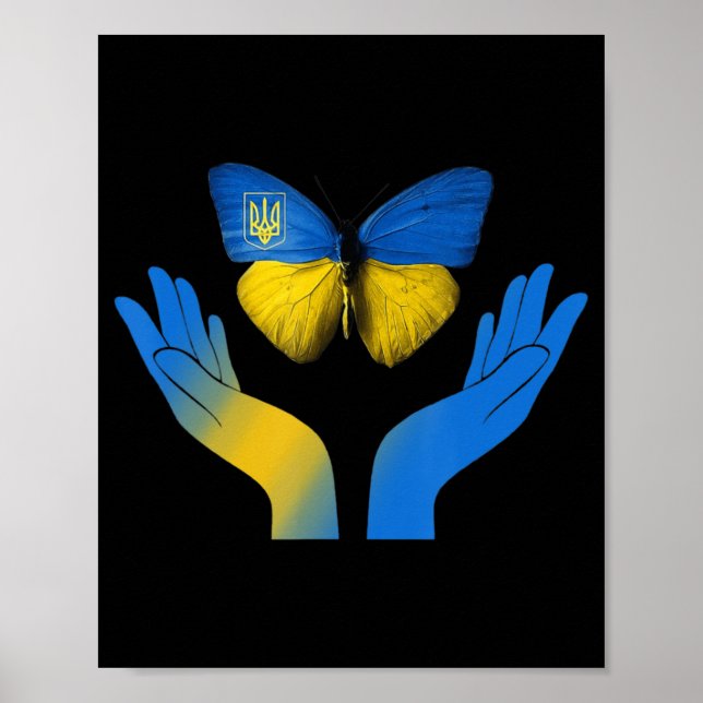 Hand Butterfly Ukraine Ukrainian Flag Stand With U Poster (Front)