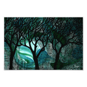 Hand Carved and Cross Hatched Trees on Green Photo Print