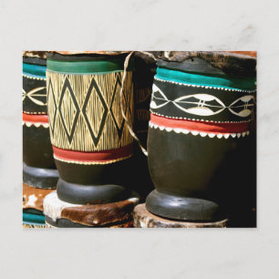 Hand carved drums, Livingston, Zambia Postcard