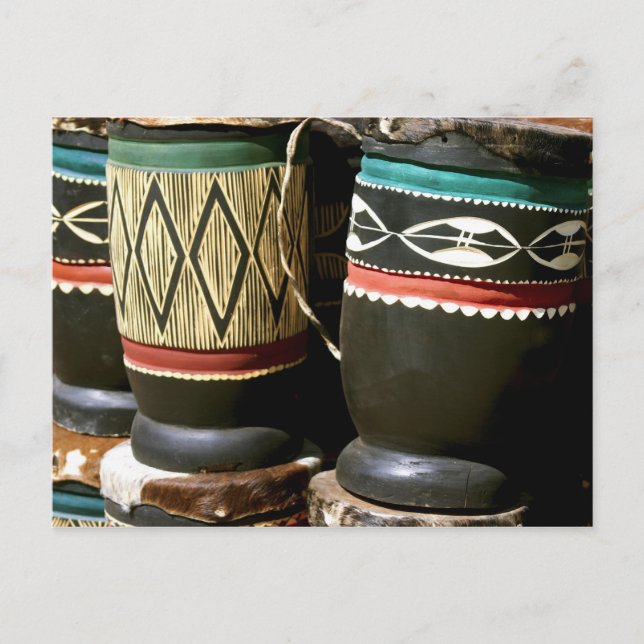 Hand carved drums, Livingston, Zambia Postcard (Front)