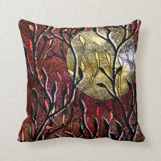 Hand Carved Leaves in Burgundy Cushion