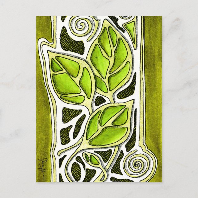Hand Carved Leaves in Green Postcard (Front)