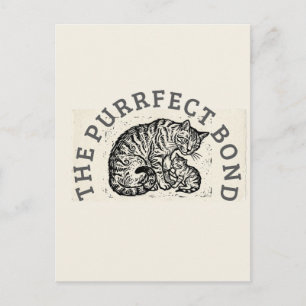 Hand-Carved Linocut Cat Mom & Kitten - Motherhood Postcard