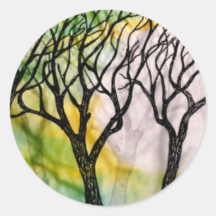 Hand Carved Trees on Rice Paper Classic Round Sticker