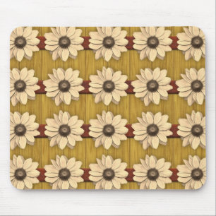 Hand Carved Wooden Daisies Mouse Pad