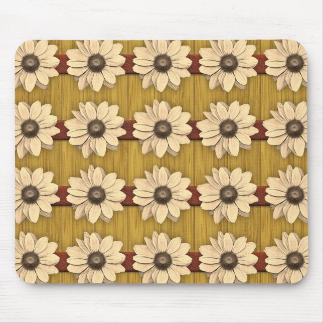 Hand Carved Wooden Daisies Mouse Pad (Front)