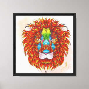 Hand-Coloured Lion Wildlife Art in Coloured Penci Canvas Print