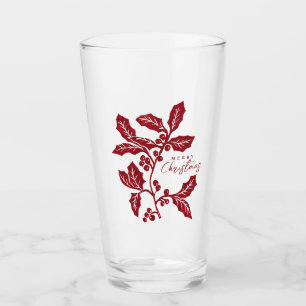 Hand-Created linocut holly artwork Christmas Glass