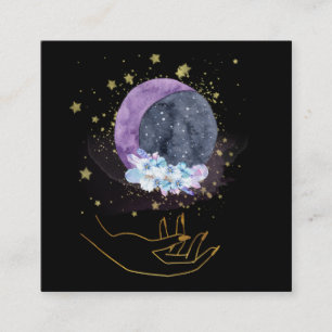 *~* Hand Crystals Moon Cosmos Sky Stars Square Business Card