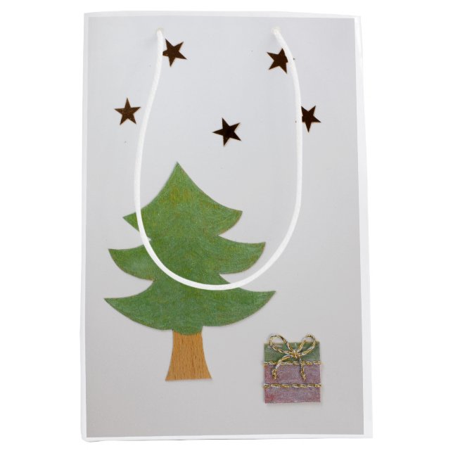 Hand-cut Christmas tree, stars and present Medium Gift Bag (Front)