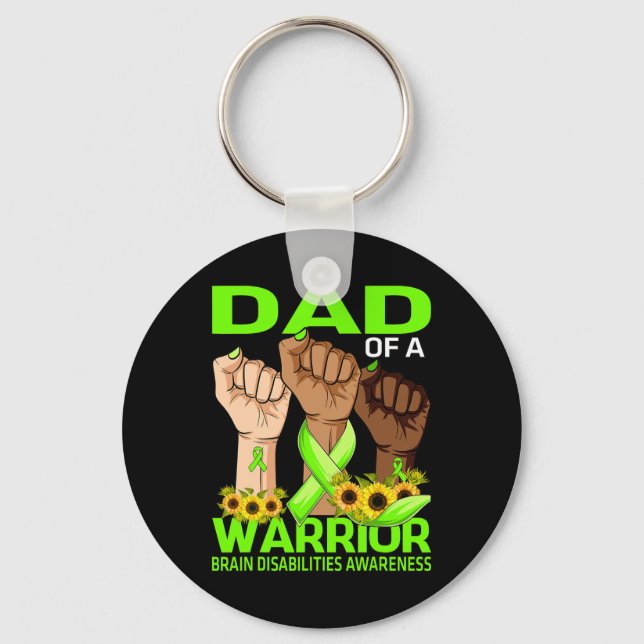 Hand Dad Of A Warrior Brain Disabilities Awareness Key Ring (Front)