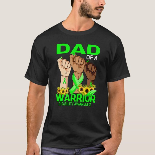 Hand Dad Of A Warrior Disability Awareness Sunflow T-Shirt (Front)