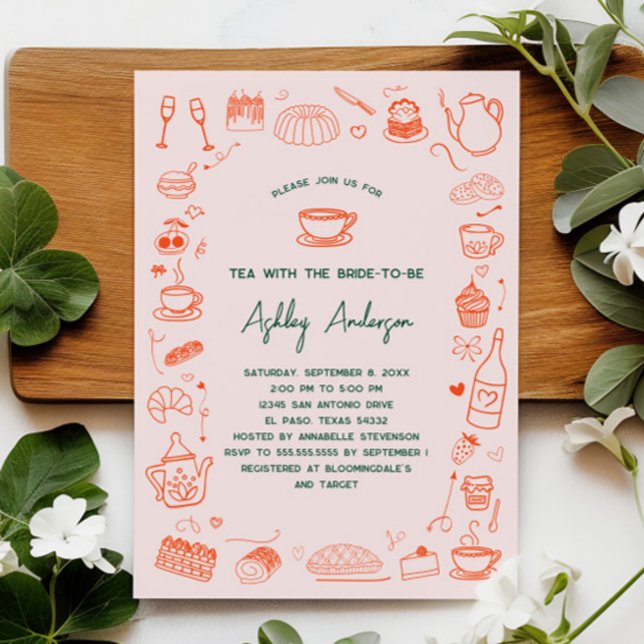 Hand Doodled Whimsical Tea Bridal Shower Invitation (Creator Uploaded)