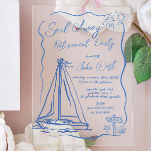 Hand Doodles Quirky Sail Away Retirement Party Acrylic Invitations