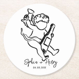 Hand draw Bow Whimsical  Wedding  Round Paper Coaster