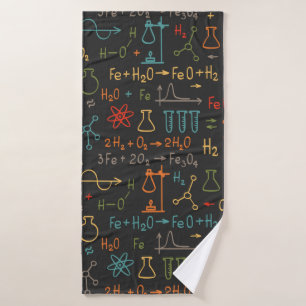 Hand draw chemistry on black background. Vintage s Bath Towel