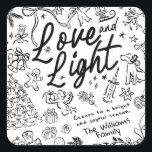 Hand Draw Christmas  Square Sticker<br><div class="desc">Love and Light - Hand drawn holiday sticker Bring a touch of charm and warmth to the holiday season with this whimsical Christmas collection! Each design is filled with a cosy holiday spirit, making it a heartfelt choice for family, friends, or anyone who loves a fun, creative touch. Send a...</div>