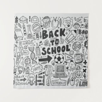 hand draw doodle school element tapestry