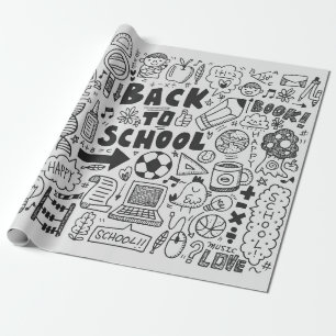 hand draw doodle school element wrapping paper