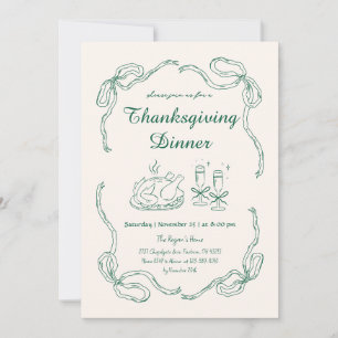 Hand Draw Doodle Whimsical Thanksgiving Dinner Invitation
