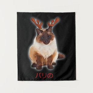 Hand Draw Funny Balinese Cat Japan Gift Dad Mum Tapestry