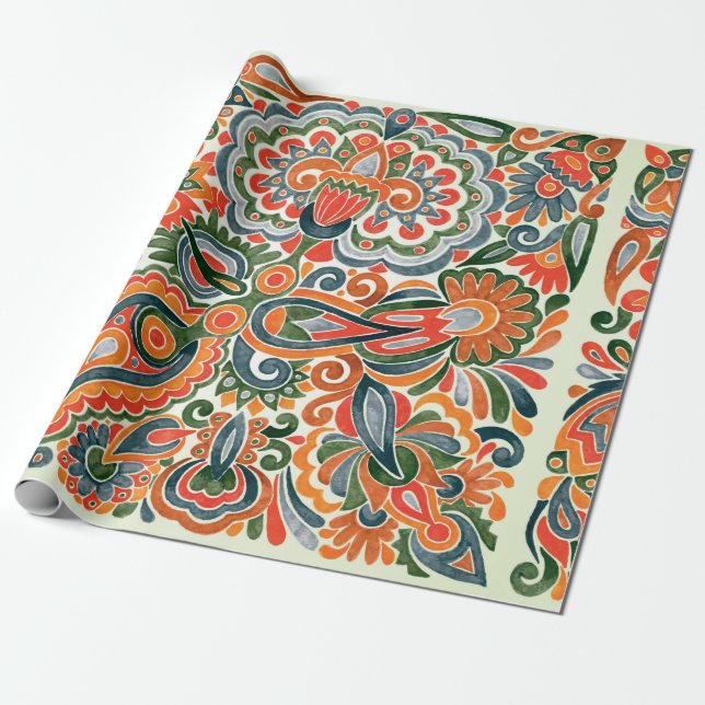 hand draw marker flower ethnic design. Ukrainian t Wrapping Paper (Unrolled)