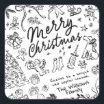 Hand Draw Merry Christmas  Square Sticker<br><div class="desc">Merry Christmas - Hand drawn holiday sticker Bring a touch of charm and warmth to the holiday season with this whimsical Christmas collection! Each design is filled with a cosy holiday spirit, making it a heartfelt choice for family, friends, or anyone who loves a fun, creative touch. Send a smile...</div>