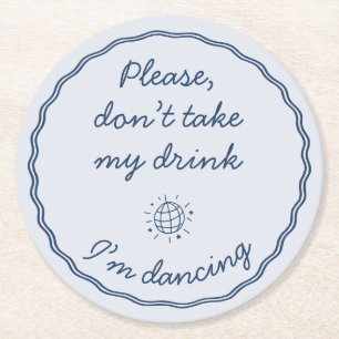 Hand Draw Retro Blue Handwritting Wedding Round Paper Coaster