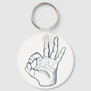 Hand draw sketch vintage okay hand sign key ring