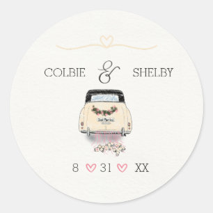 Hand Draw Vintage Car Wedding Sttcke Classic Round Sticker