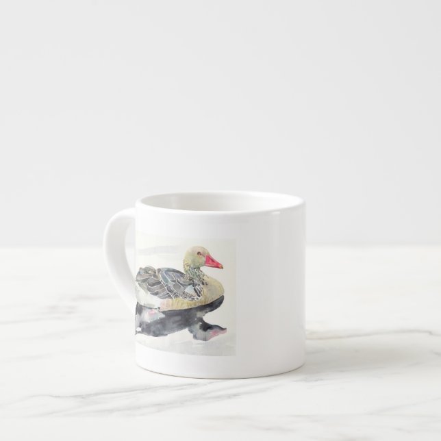 Hand Draw Watercolor Bird, Duck Espresso Cup (Front Left)