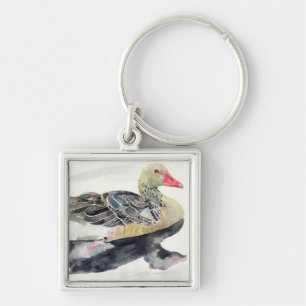 Hand Draw Watercolor Bird, Duck Key Ring