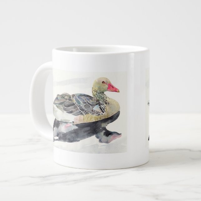 Hand Draw Watercolor Bird, Duck Large Coffee Mug (Front Left)