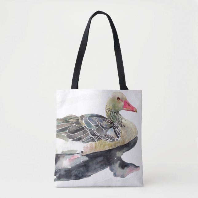 Hand Draw Watercolor Bird, Duck Tote Bag (Front)