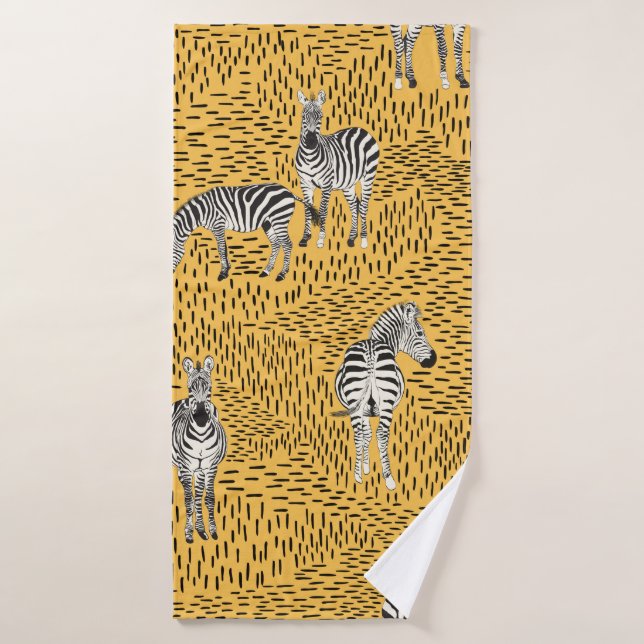 Hand draw Zebra Seamless Pattern With Line Backgro Bath Towel (Bath Towel)