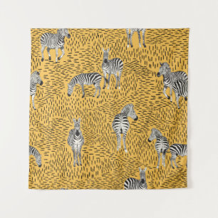 Hand draw Zebra Seamless Pattern With Line Backgro Tapestry