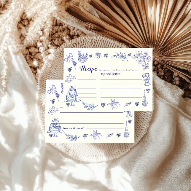 Hand drawen  Blue Tile Bridal Shower Recipe Card (Creator Uploaded)