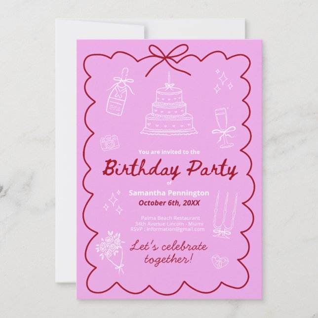 Hand drawing 30th birthday pink trendy colourful  (Front)