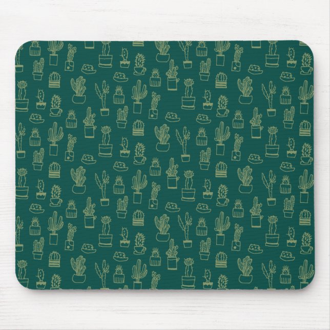Hand Drawing Cactus Collage Mouse Pad (Front)