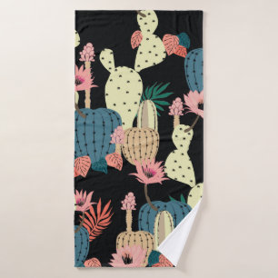 Hand drawing Cactus Plant and flowers Seamless Pat Bath Towel